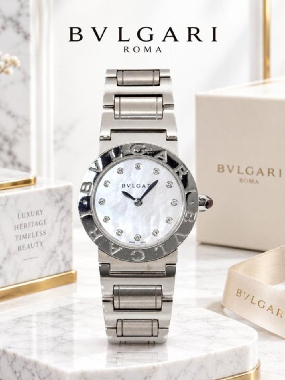 Authentic BVLGARI BVLGARI Mother of Pearl Crystal Dial Ladies Watch